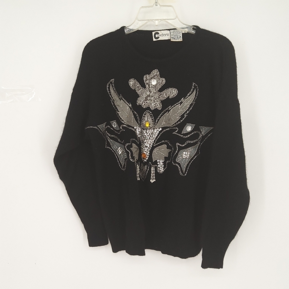 CEDARS VINTAGE MEDIUM BEADED WOOL ANGORA SWEATER